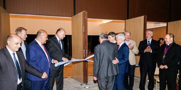 Juan Manzur, Omar Perotti y Alejandro Simón cortan la cinta del espacio EDI de Sunchales