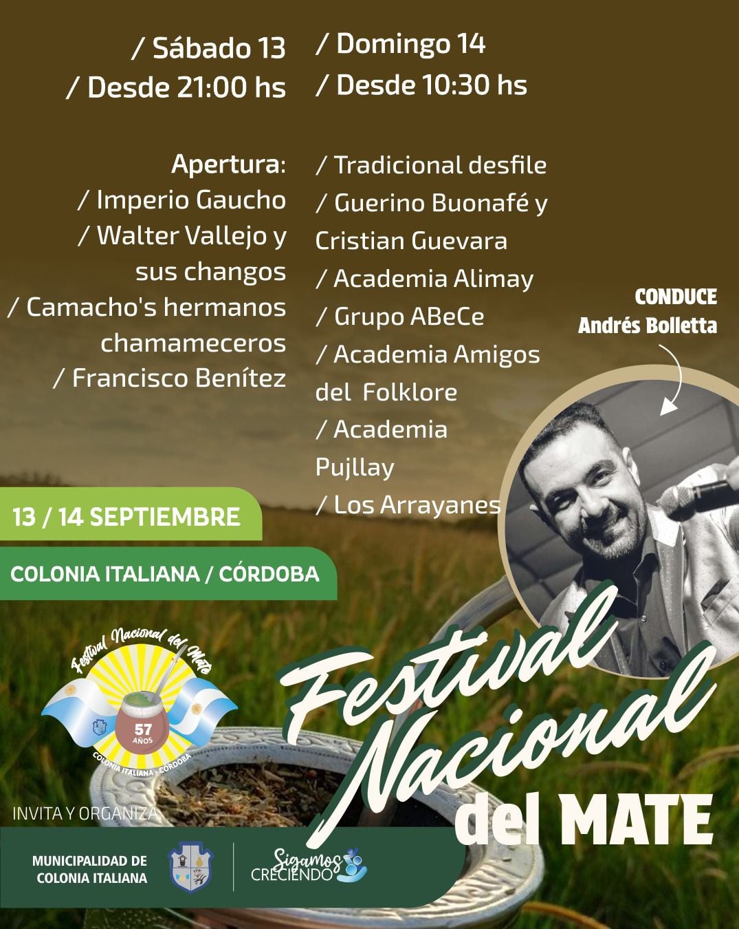 El cronograma del Festival Nacional del Mate en Colonia Italia.