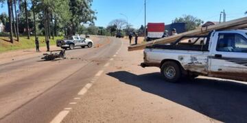 San Vicente: accidente vial dejó a un motociclista herido.