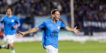 Agustín Melano, hermano de Lucas y delantero de Belgrano, puso el segundo ante Talleres (Prensa Belgrano).