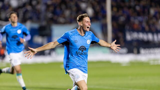 Agustín Melano, hermano de Lucas y delantero de Belgrano, puso el segundo ante Talleres (Prensa Belgrano).