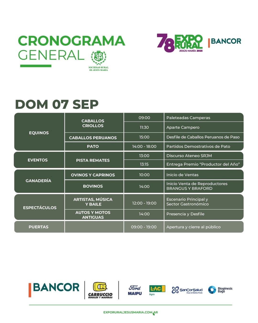 El cronograma de la Exporural de Jesús María.