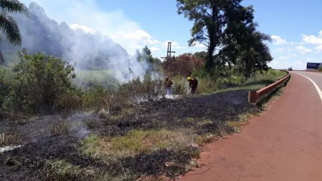 Puerto Libertad: incendio de pastizales cerca de una comunidad Mbyá