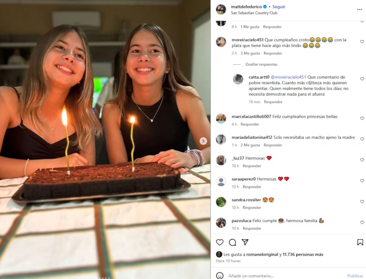 Las hijas de Matías Defederico y Cinthia Fernández.
