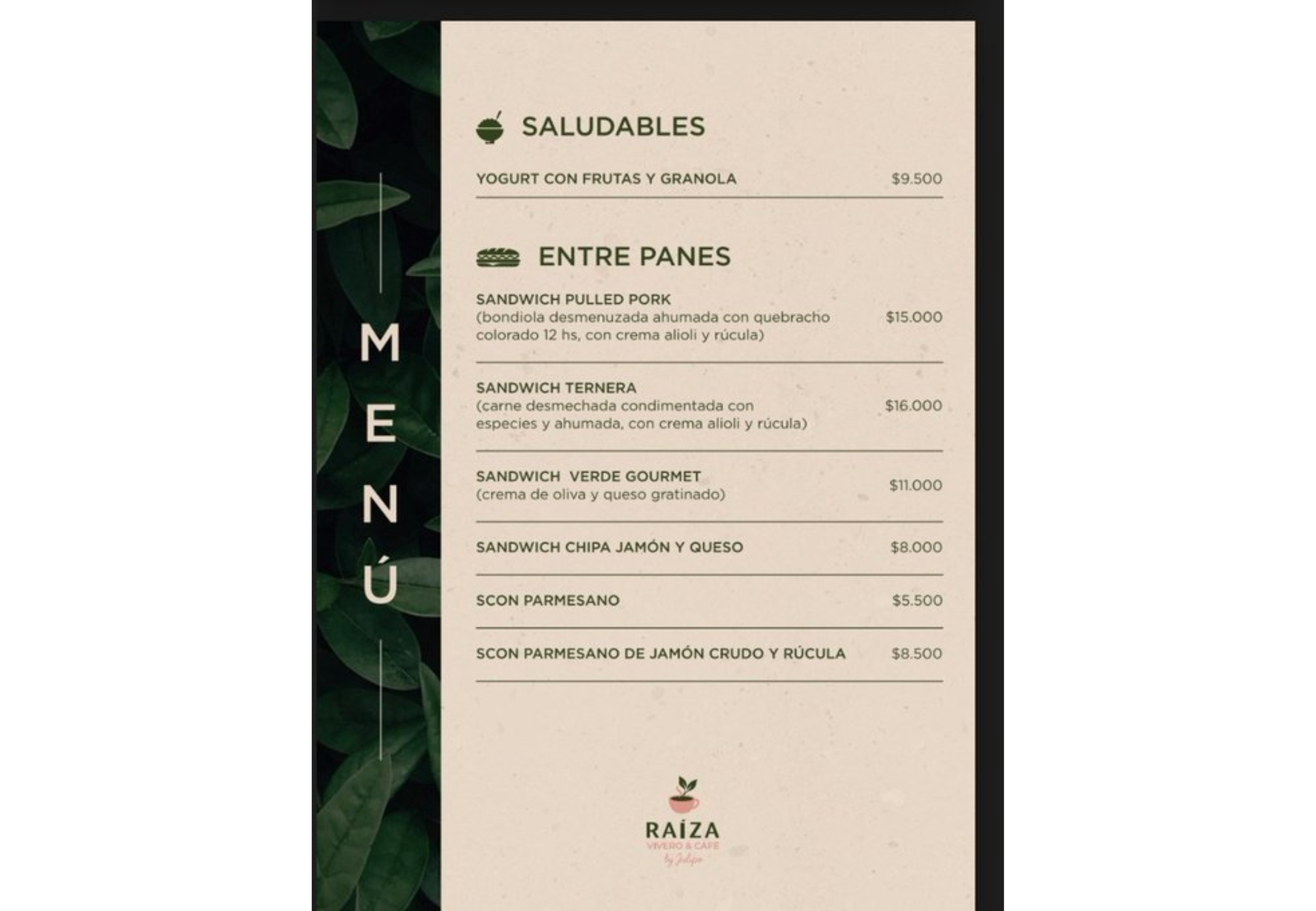 Opciones de sándwiches.