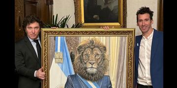 Un entrerriano le regaló una pintura al Presidente Javier Milei