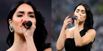 Lali Espósito cantando el himno en la previa de la final del Mundial.