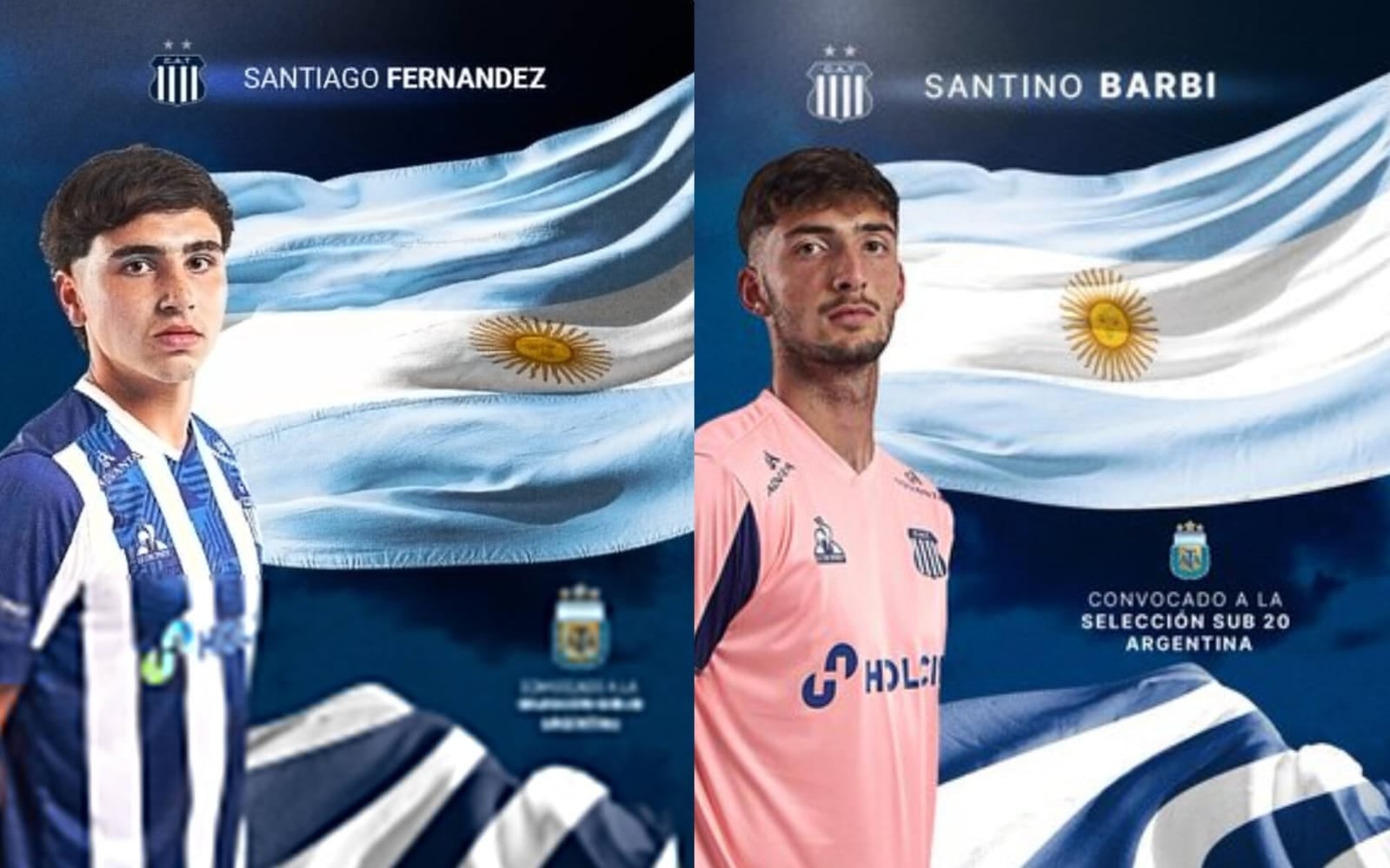 Santiago Fernández y Santino Barbi. Ambos irán al Mundial Sub 20. El defensor ya no podrá estar ante Rosario Central. El arquerito tampoco podrá jugar en reserva.