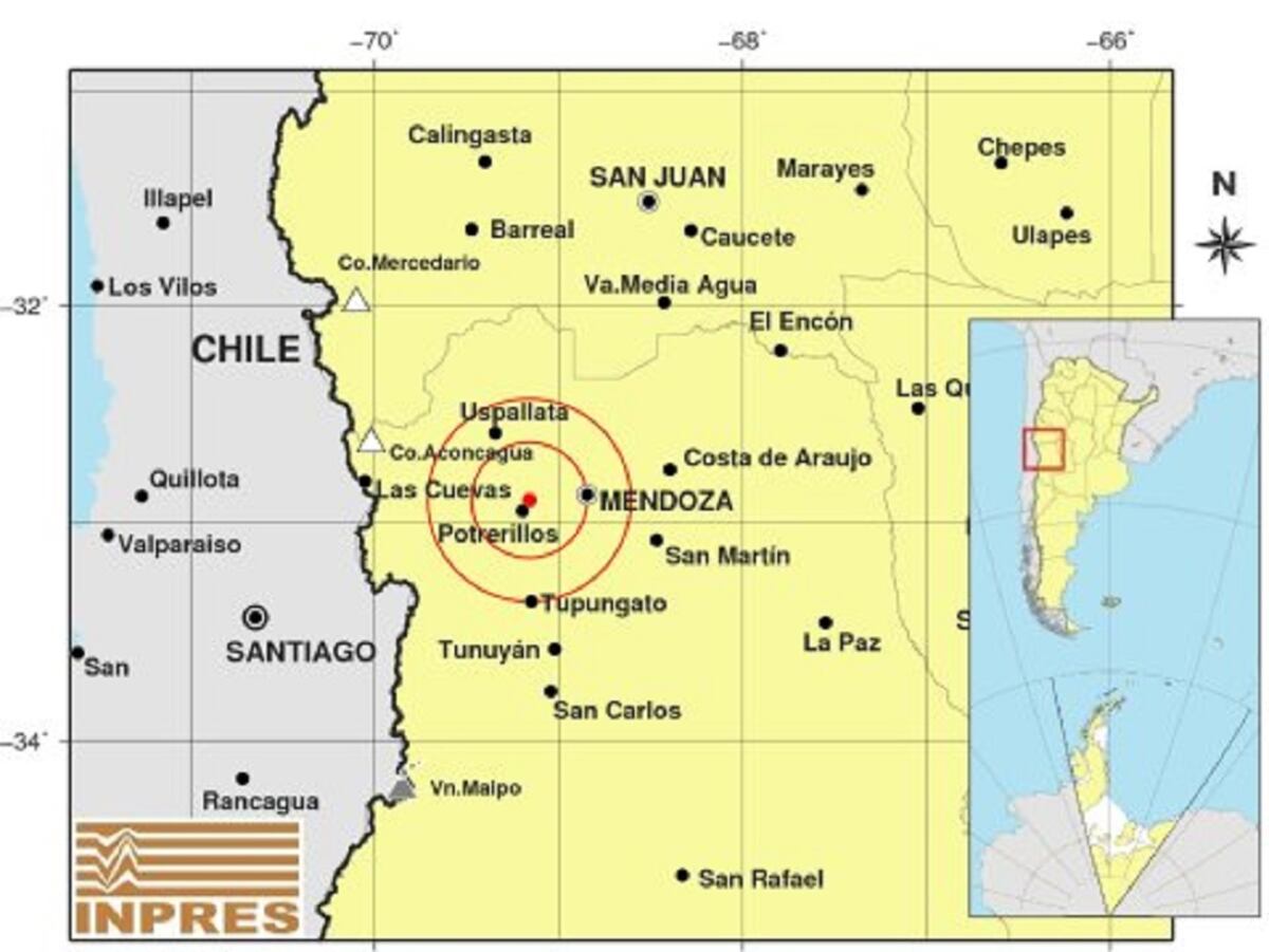 El sismo tuvo epicentro en Poterillos según los datos del Inpres.