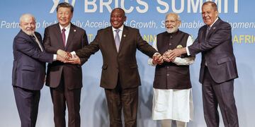 El líderes de los BRICS (Brasil, Rusia, India, China, Sudáfrica)