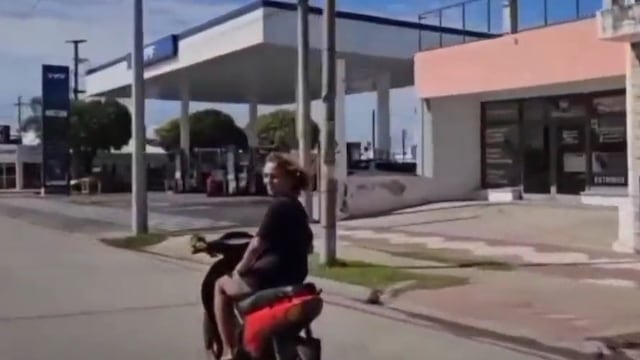 Viajó en su moto con su lora en el manubrio y sorprendió a los demás conductores.