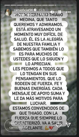 El mensaje de Camilota a Thiago Medina