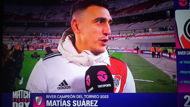 El ex Belgrano, Matías Suárez, en los festejos del título de River. (Captura).