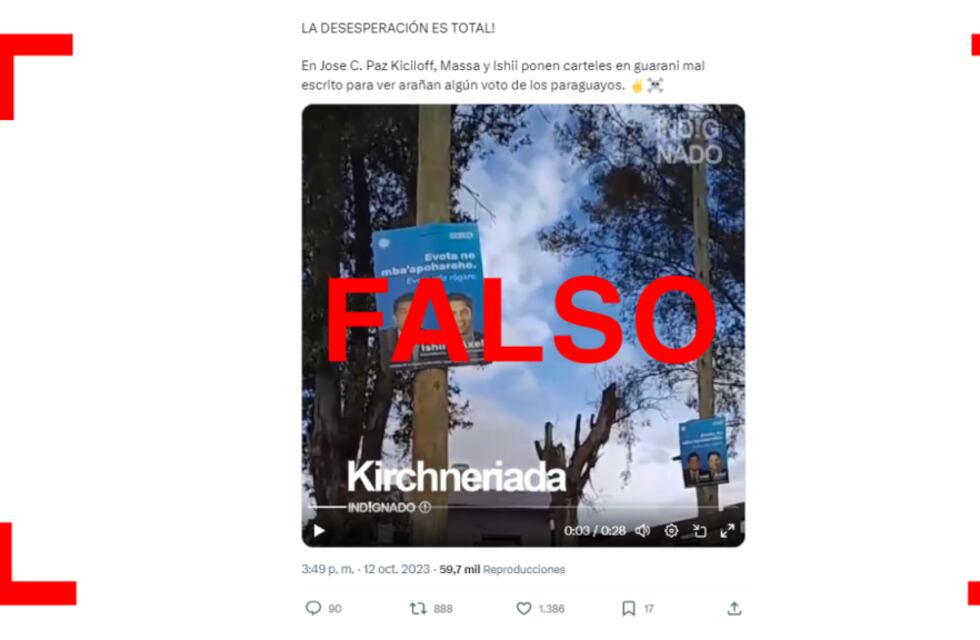 Un cartel de Unión por la Patria en guaraní no dice “votá apestoso por tu trabajo”; es una mala interpretación