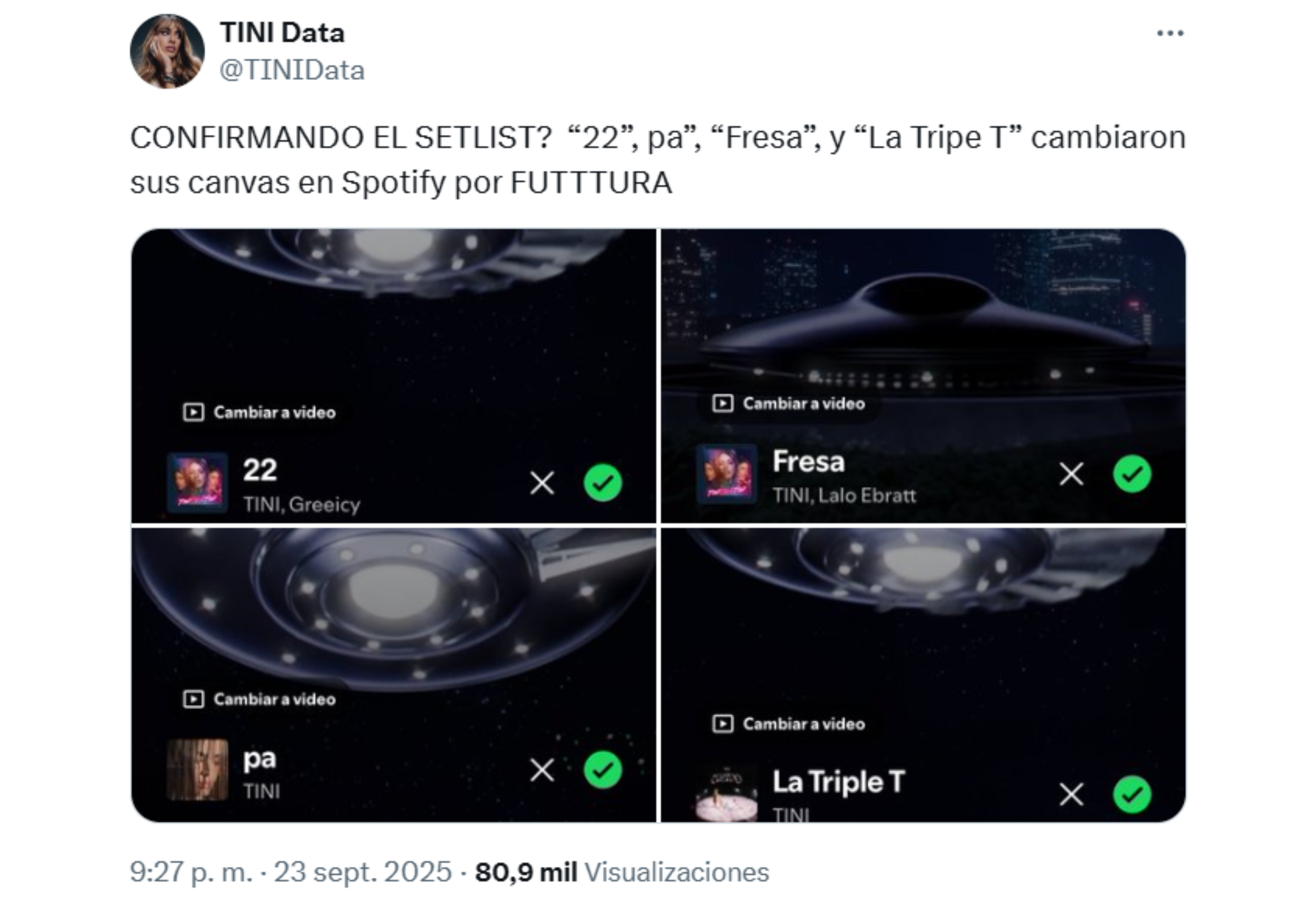 La coincidencia de algunas canciones de Tini.