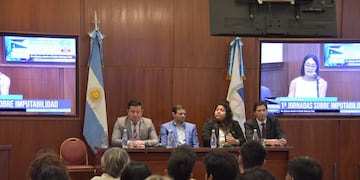 Diego Rotela, Santiago Jubert, Agustina Guzmán y Adriano Morone, los diputados que abrieron la jornada en la Legislatura.