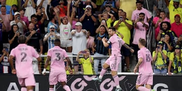 Lionel Messi festeja su gol en la final de la Leagues Cup. (ESPN).
