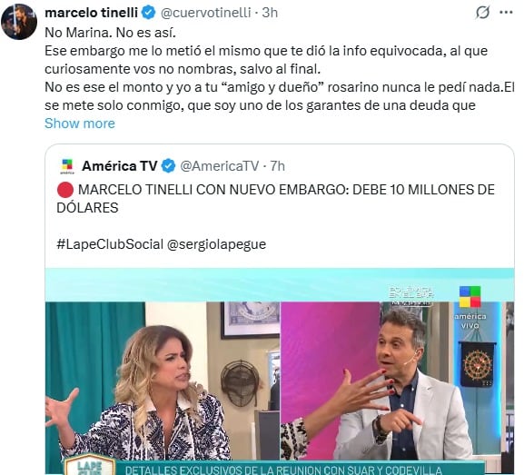 Marcelo Tinelli contra los dichos sobre su persona.