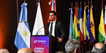 El intendente de Rafaela, Leonardo Viotti en la presentación del plan de obras para los Juegos Odesur 2026 que se harán en Rosario, Santa Fe y Rafaela
