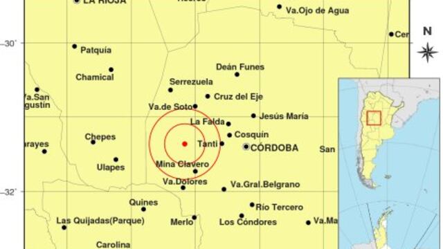 Temblor en Córdoba. Un sismo sacudió la Provincia este jueves. (Inpres)