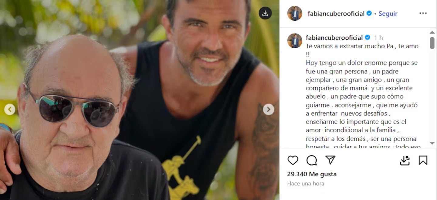 Fabián Cubero despidió a su papá con un conmovedor mensaje