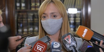 Conferencia de prensa de Anabel Fernández Sagasti luego de haber entregado un proyecto de ley al gobernador Suarez.