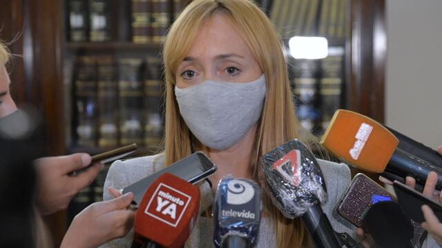 Conferencia de prensa de Anabel Fernández Sagasti luego de haber entregado un proyecto de ley al gobernador Suarez.