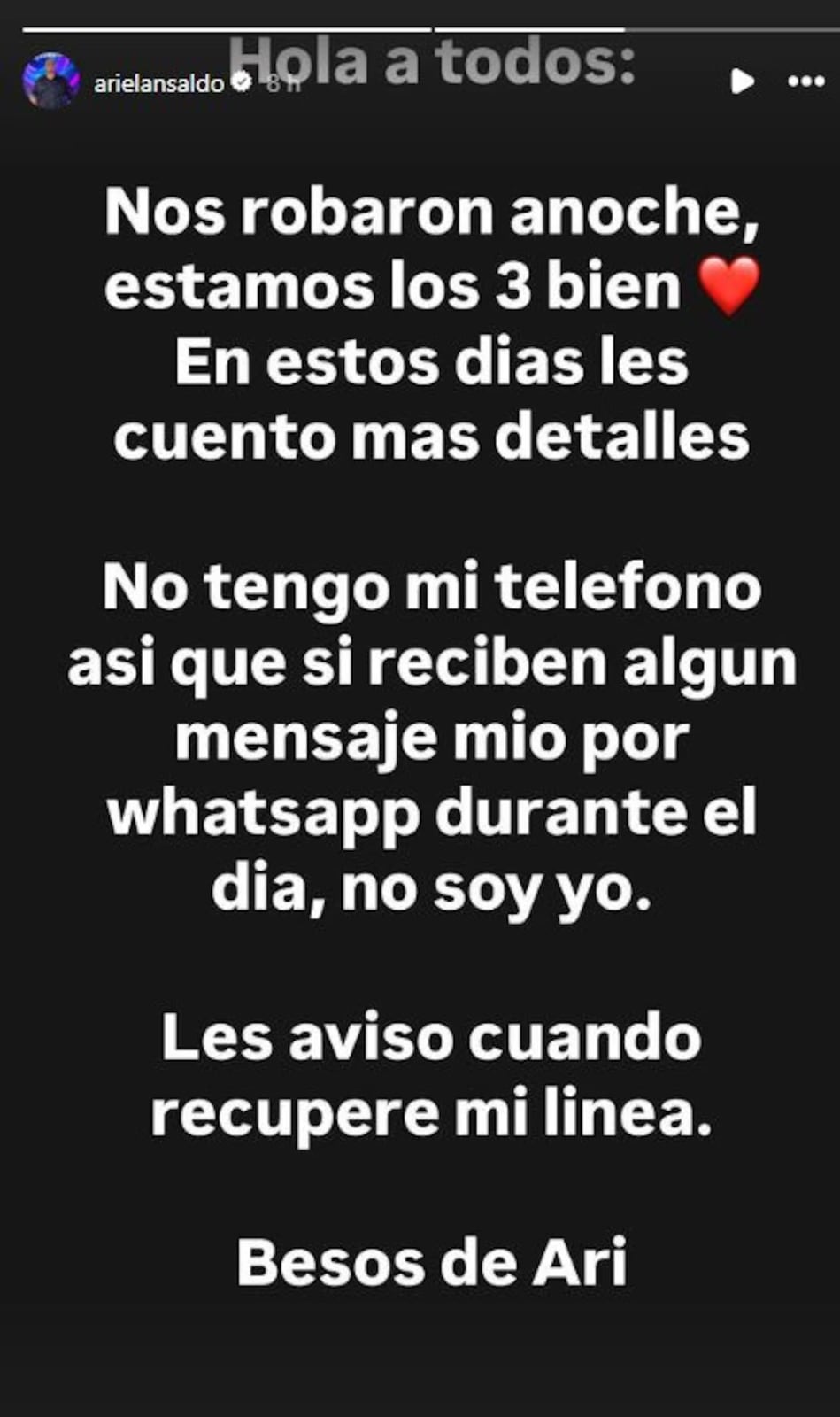 Ariel de Gran Hermano sobre su situación.