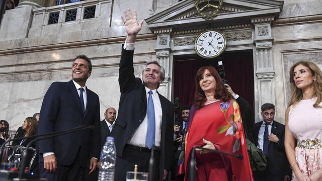 Alberto Fernández y Cristina Kirchner en la primera apertura de sesión legislativa del gobierno del Frente de Todos. Año 2020.
