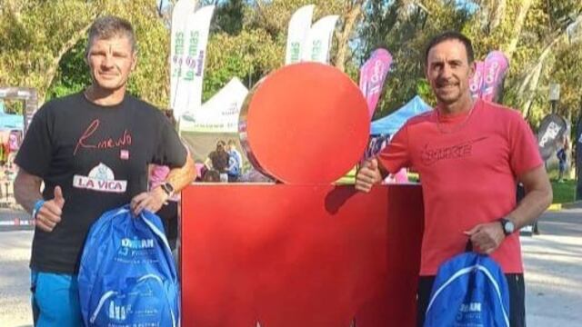 Fernando Mazzuchino y Hugo Parino atletas de Arroyito en el Ironman 70.3