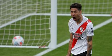 Gonzalo Montiel celebró su gol de penal.