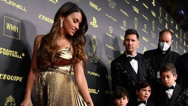 Antonela Roccuzzo en la gala de premiación del Balón de Oro. (@antonelaroccuzzo)