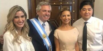 Sofía Pacchi, el presidente Alberto Fernández, la primera dama Fabiola Yañez y el empresario taiwanés Chien Chia Hong.