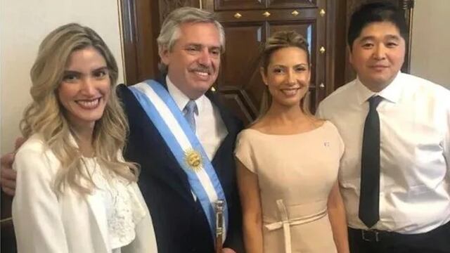 Sofía Pacchi, el presidente Alberto Fernández, la primera dama Fabiola Yañez y el empresario taiwanés Chien Chia Hong.