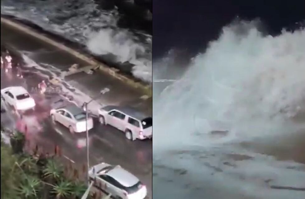 Impactantes imágenes de la sudestada en Mar del Plata: las olas castigan el frente costero