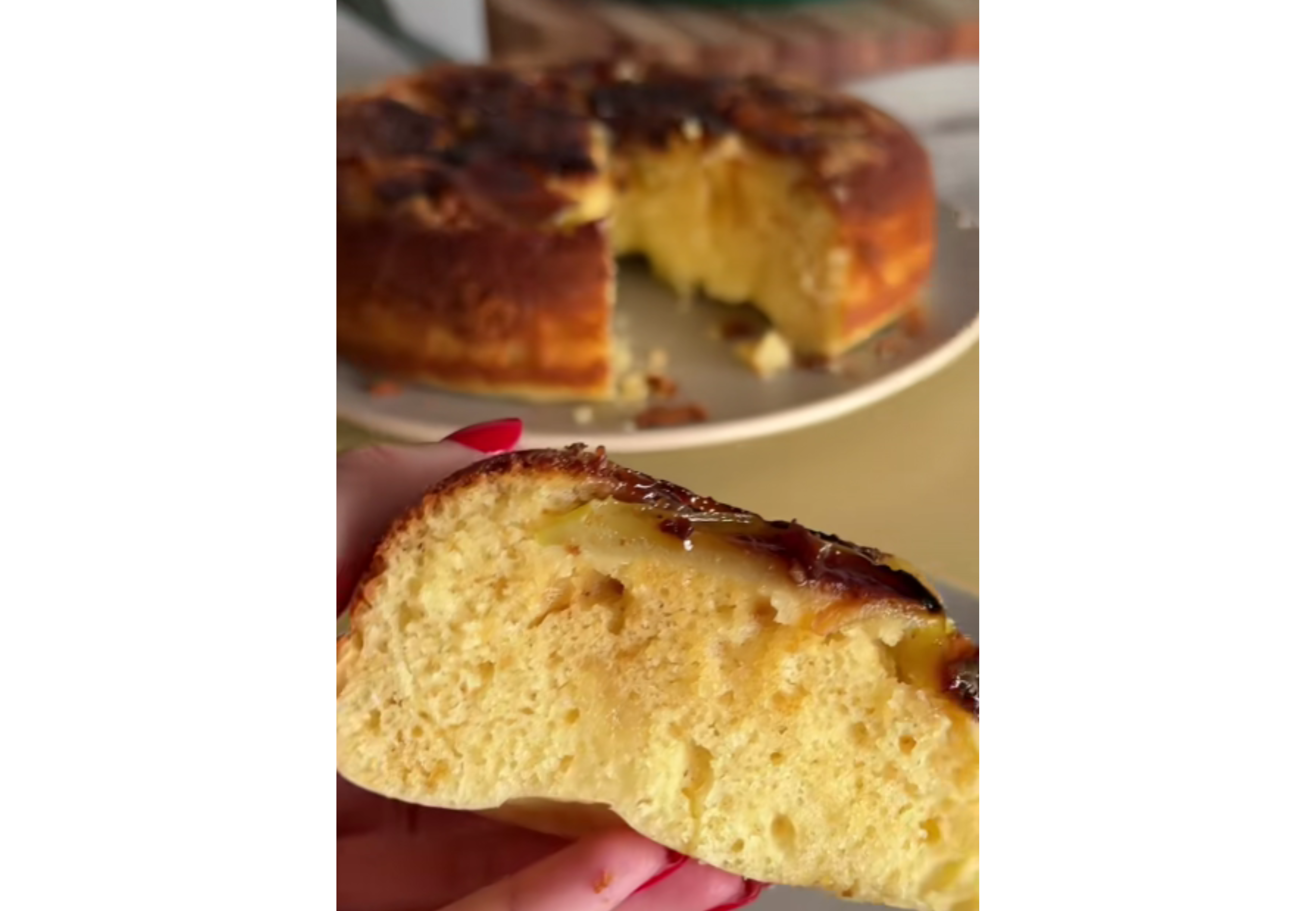 Así queda la torta invertida de manzana.