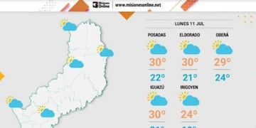 Lunes con probabilidad de precipitaciones en Misiones.