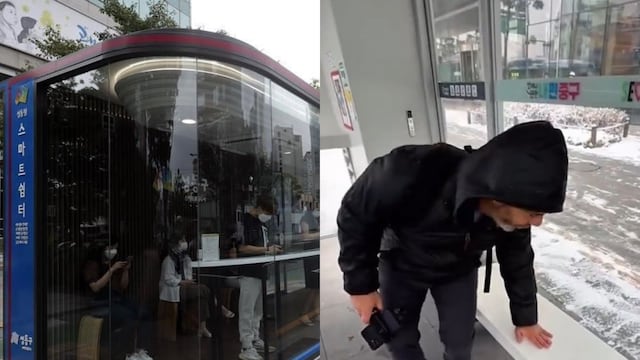 Paradas de autobuses en Seúl, Corea del Sur.