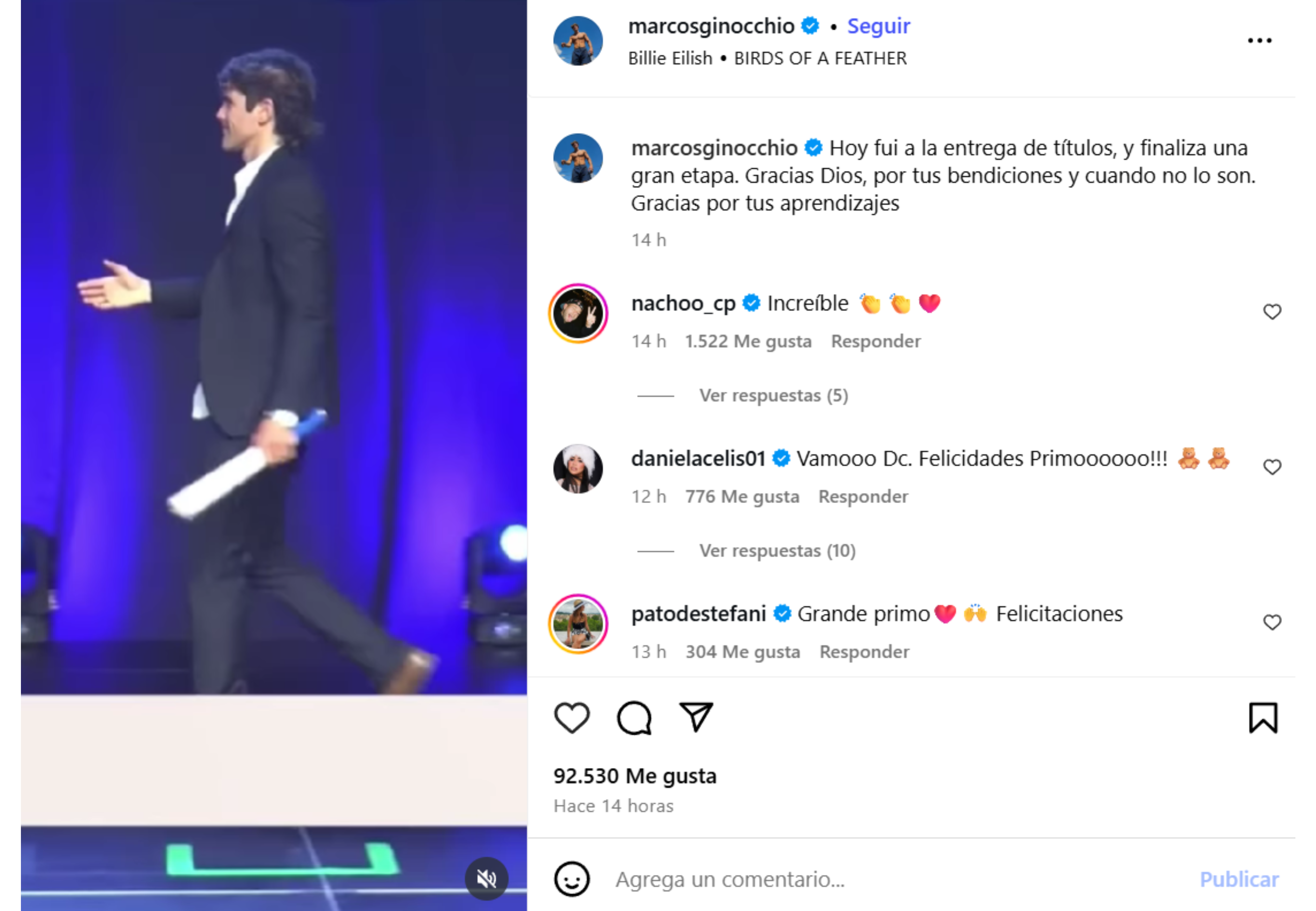 Marcos compartió el logro en sus redes.