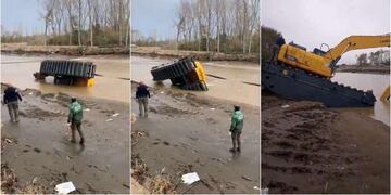Un municipio compró una máquina excavadora y se hundió en el primer día de uso