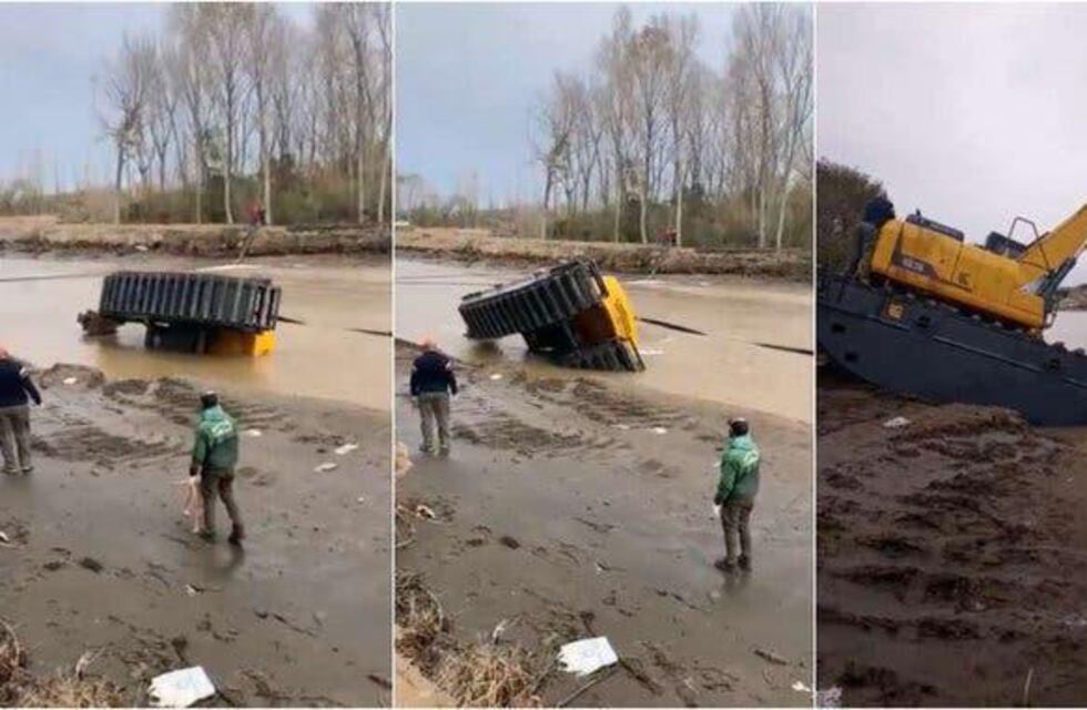 Un municipio compró una máquina excavadora y se hundió en el primer día de uso