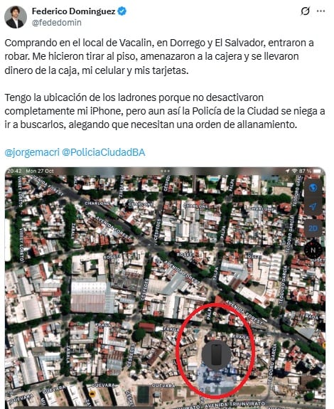 Le robaron el celular y tenía la ubicación de los ladrones