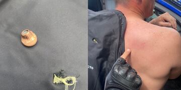 El jefe de Guardia de Infantería recibió un disparo, que detuvo el chaleco anti balas (Gentileza Policía de Córdoba).