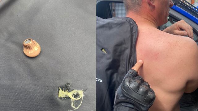 El jefe de Guardia de Infantería recibió un disparo, que detuvo el chaleco anti balas (Gentileza Policía de Córdoba).