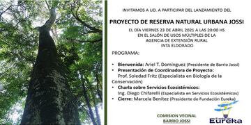 Lanzan el “Proyecto de la Reserva Natural Urbana Jossi” en Eldorado