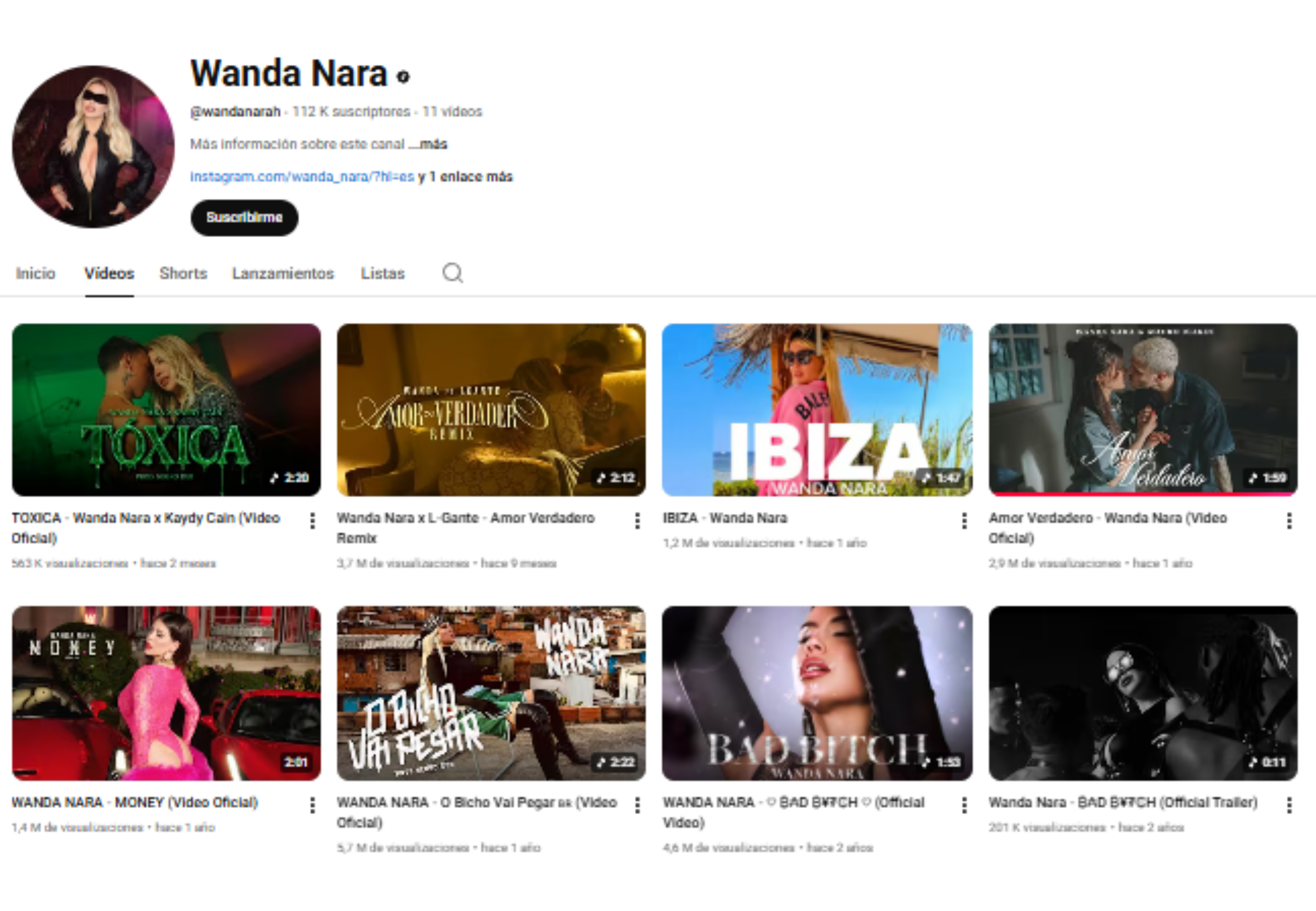 El canal de YouTube de Wanda Nara.