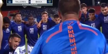 El momento de la arenga del PF de Talleres, Mauro Cerutti, que enfureció a los hinchas de Boca (Captura de pantalla).