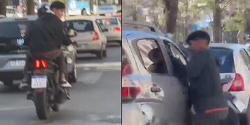Los motochoros le reventaron el vidrio a un automóvil que transitaba por Nueva Córdoba y le robaron un bolso (Captura de video).