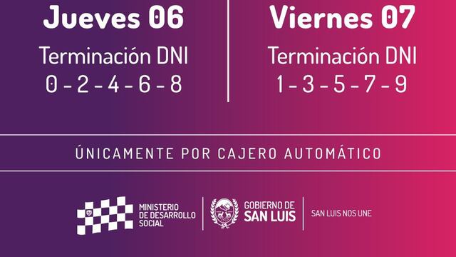 Cronograma de pago al Plan de Inclusión Social de San Luis