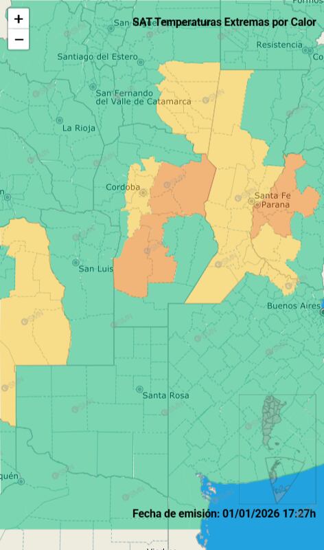 Rige alerta naranja y amarilla por altas temperaturas en Córdoba este viernes 2 de enero.